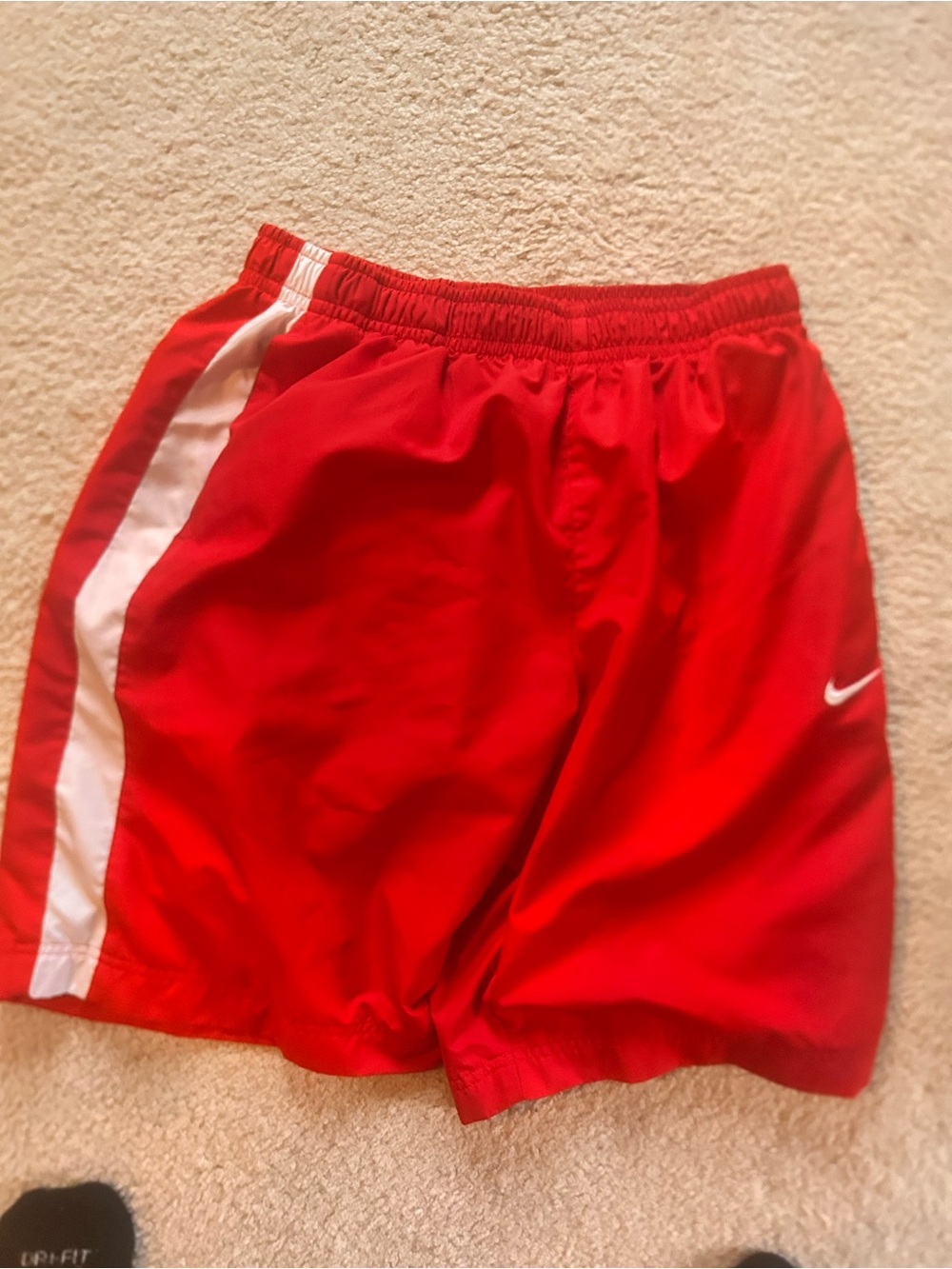 Nike Men's Red Athletic Shorts with White Side Stripe